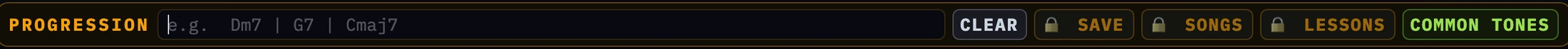 The progression bar: Save, Songs and Lessons sit beside the field, padlocked on the free Matrix